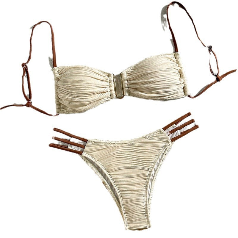 Ladies bandeau bikini with ruffle design and decorative strap details Mune Fashion