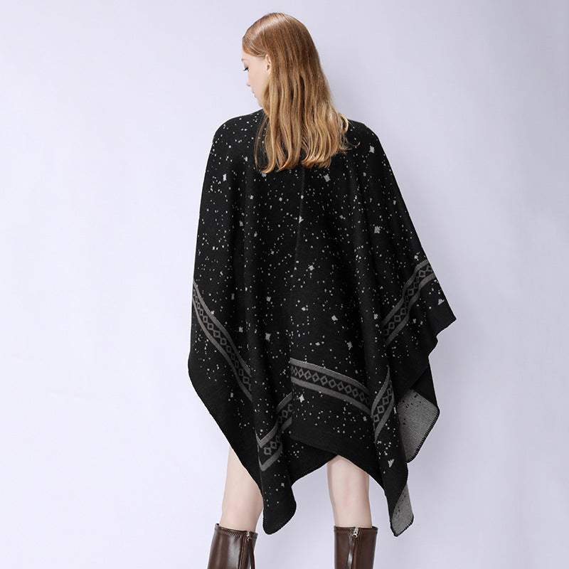Women Oversized Cape made of Wool Blend with Two-Colored Reversible Structure Mune Fashion