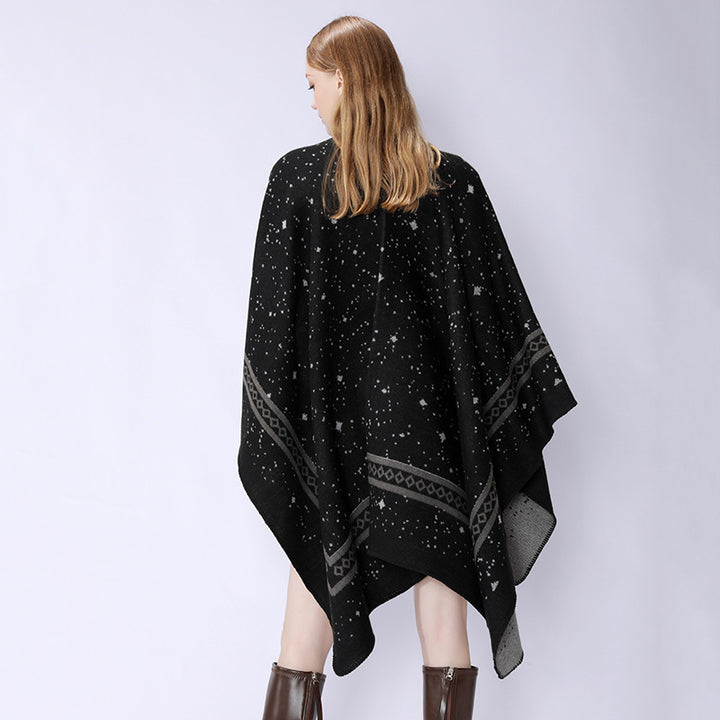 Women Oversized Cape made of Wool Blend with Two-Colored Reversible Structure Mune Fashion