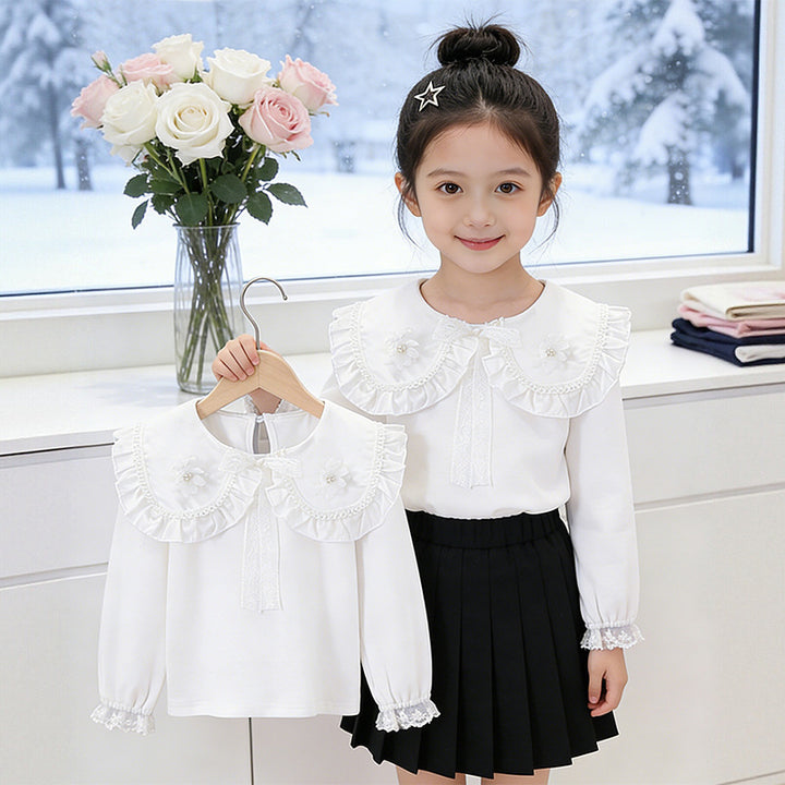 Girl's blouse with ruffle collar and floral detail Mune Fashion
