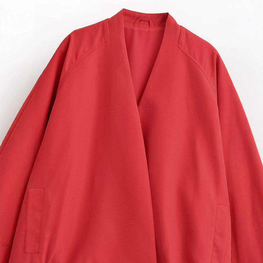 Women's Oversized Kimono Blouson with Open Front, Balloon Sleeves and Elastic Hem Mune Fashion