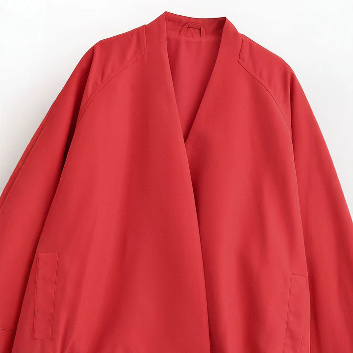 Women's Oversized Kimono Blouson with Open Front, Balloon Sleeves and Elastic Hem Mune Fashion