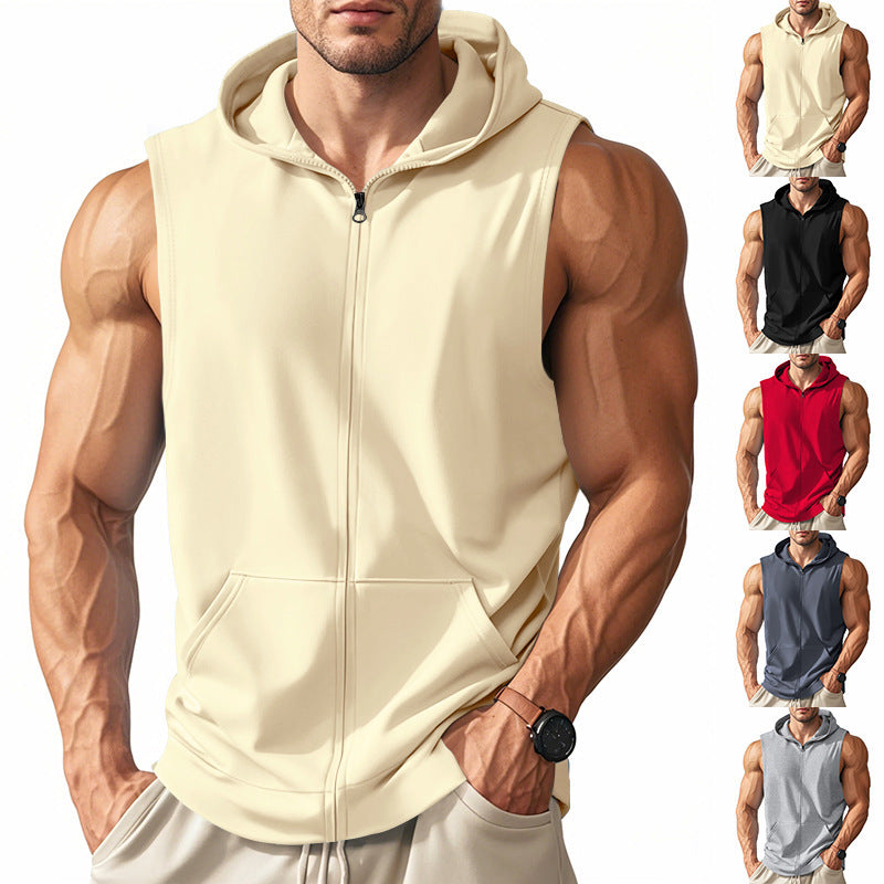 Men's sleeveless zip hooded vest with kangaroo pocket and athletic cut Mune Fashion