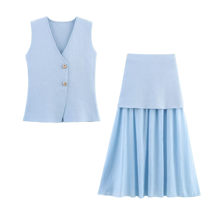 Women Two-Layer Chiffon Maxi Skirt with Smooth Hip Yoke and A-Line Fall Mune Fashion