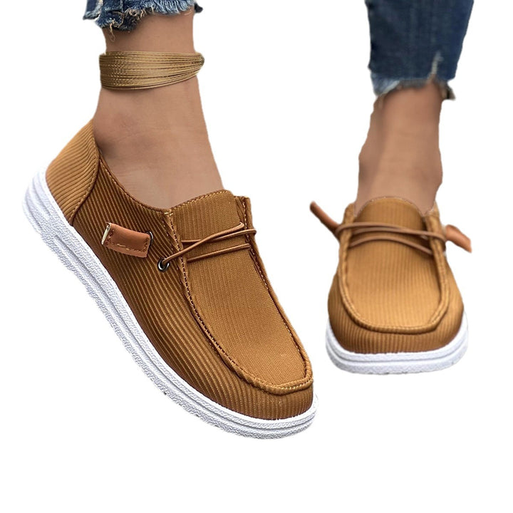Ladies' cord slippers in moccasin style with elastic lacing and lightweight profiled sole Mune Fashion