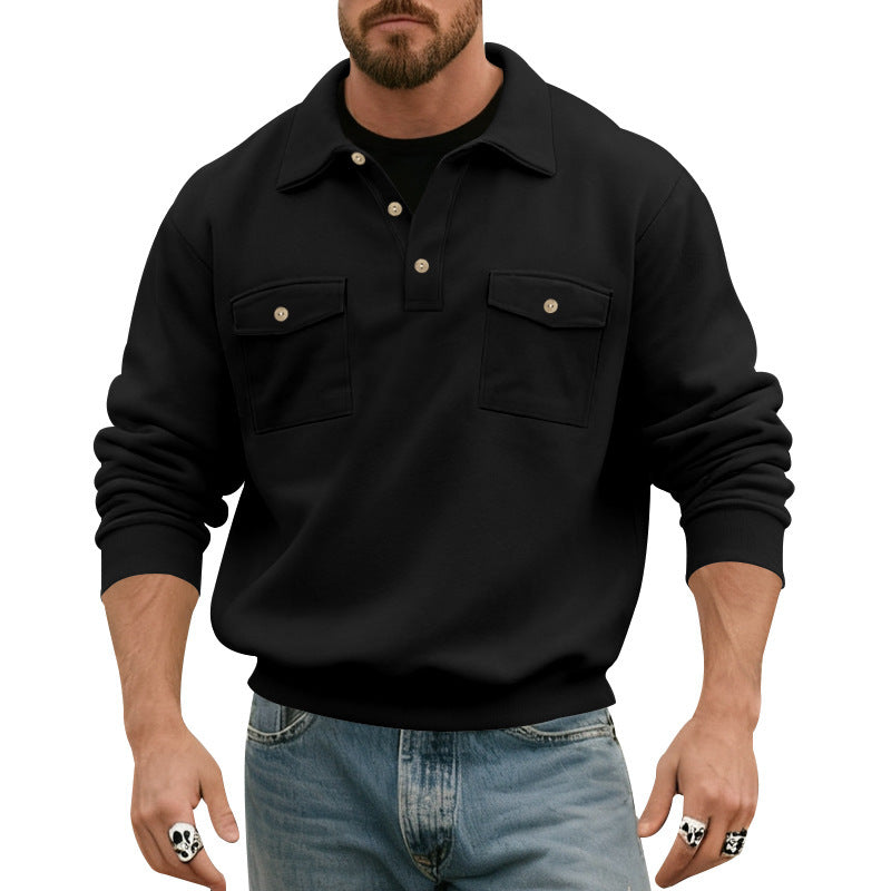 Men's polo collar sweater with flap chest pockets Mune Fashion