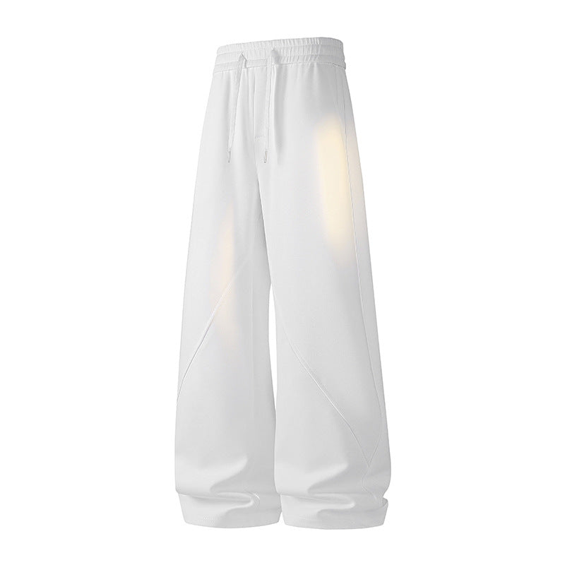 Women Wide Lounge Jogging Pants with High Waist, Drawstring & Decorative Seams Mune Fashion