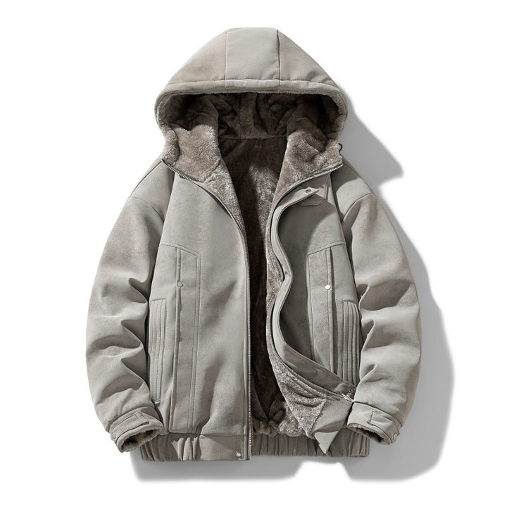 Men's hooded jacket with teddy lining and faux suede look Mune Fashion