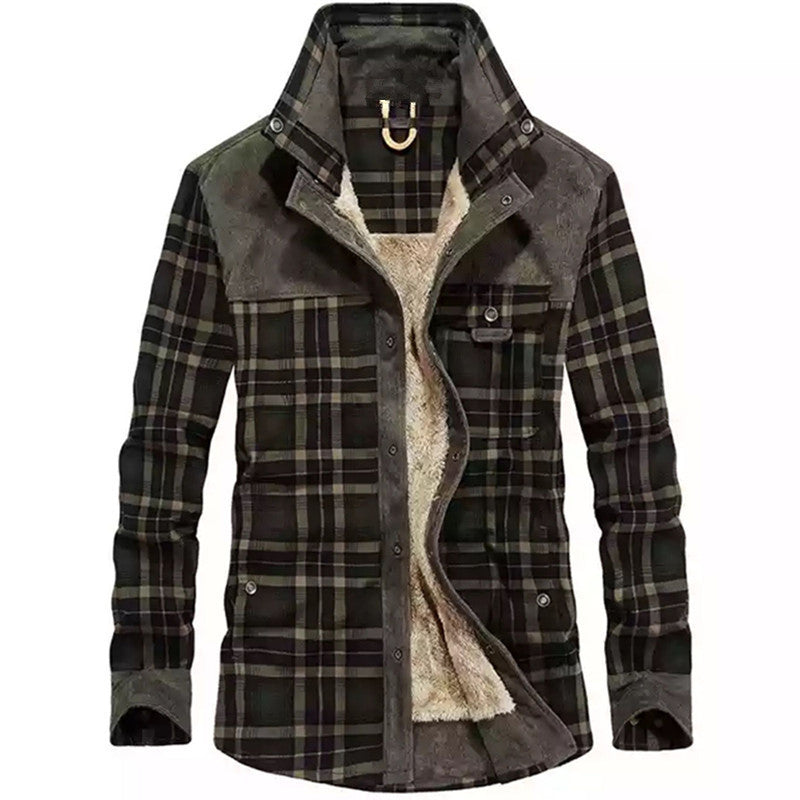 Men's Checked Cord Jacket with Teddy Lining and Breast Pockets Mune Fashion