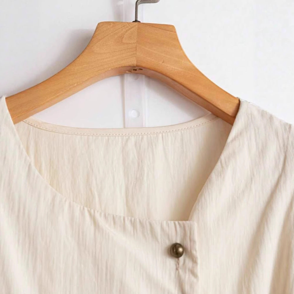 Women's short-sleeved fitted blouse with puff sleeves and side bow Mune Fashion