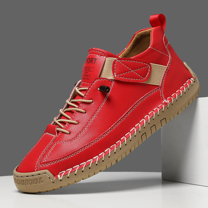 Men's leather imitation casual sneaker with Velcro strap, moccasin seam & profiled rubber sole Mune Fashion