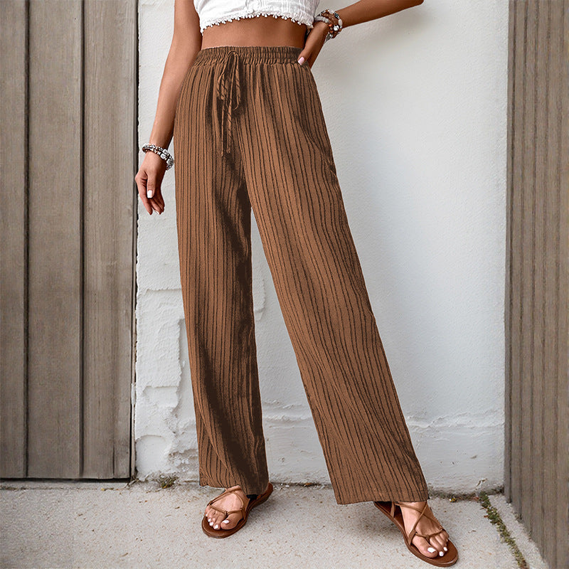 Women's Pleated Lightweight Wide Pants with Elastic Waistband and Side Pockets Mune Fashion