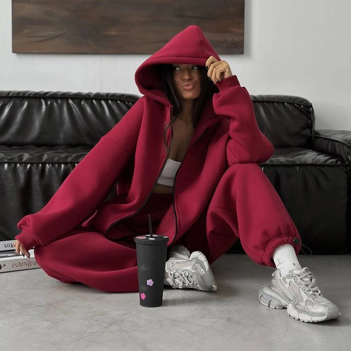 Women's Oversize Hoodie Jacket with Concealed Zipper and Comfortable Scuba Look Mune Fashion