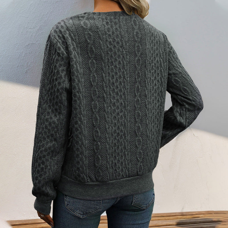 Women's Structured Cable Knit Sweater with Asymmetric Button Placket & Round Neckline Mune Fashion