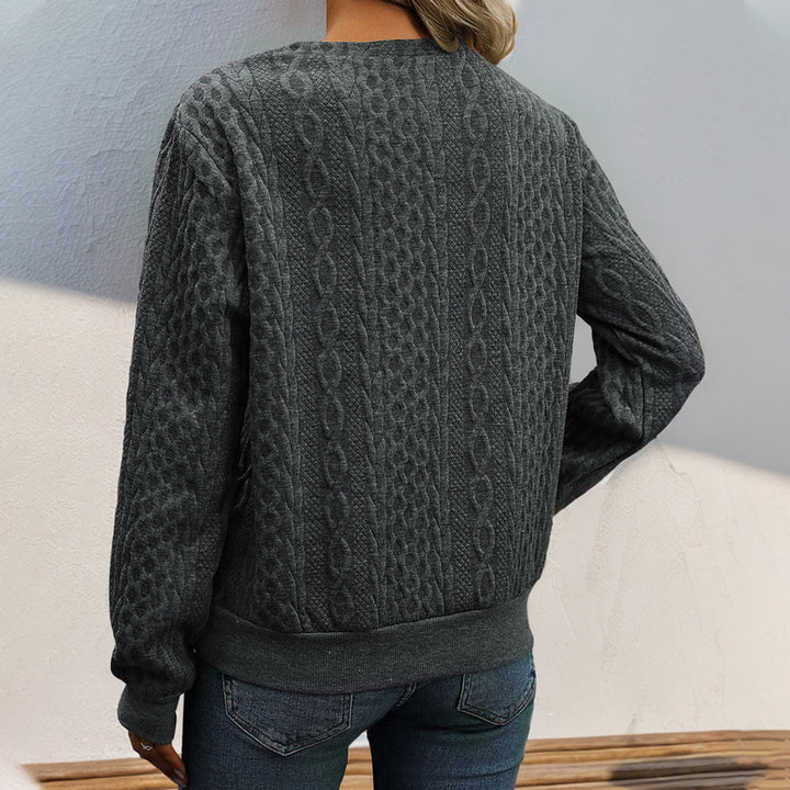 Women's Structured Cable Knit Sweater with Asymmetric Button Placket & Round Neckline Mune Fashion