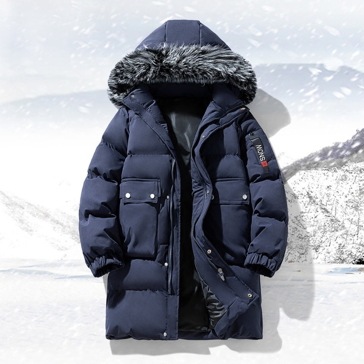 Men's longer quilted winter parka with hood and faux fur trim Mune Fashion
