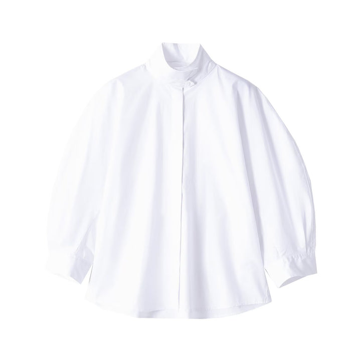 Women's Oversize Blouse with Stand Collar and Hidden Button Placket Mune Fashion