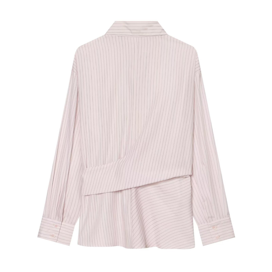 Ladies Tailored Shirt Dress with Ties and Fine Pinstripe Drune