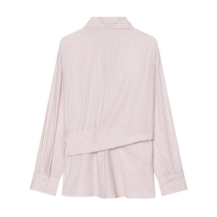 Ladies Tailored Shirt Dress with Ties and Fine Pinstripe Drune