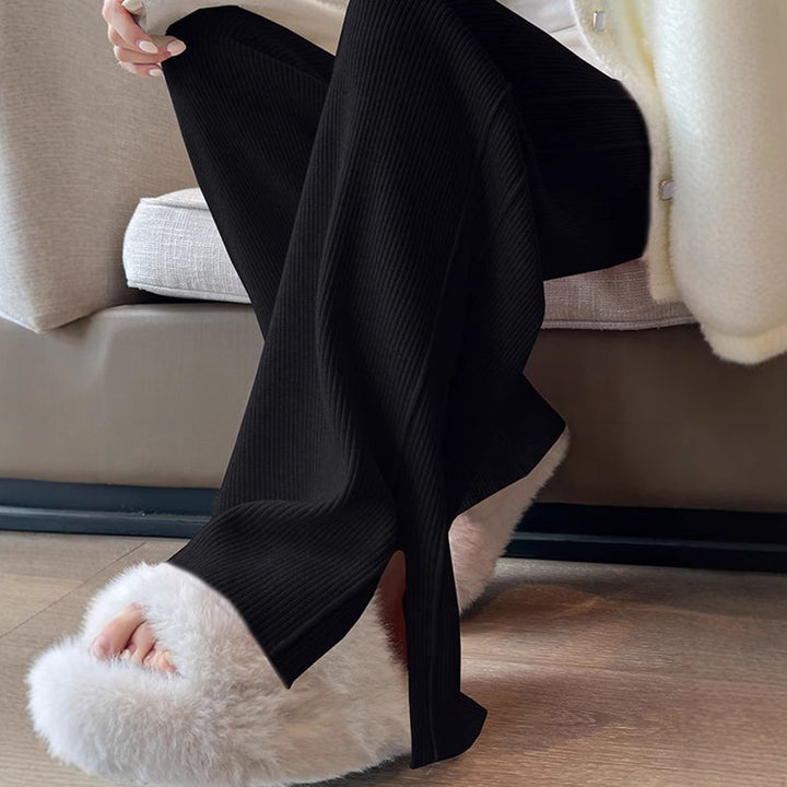 Ladies Stylish Ribbed Knit Pants with Side Slits Mune Fashion
