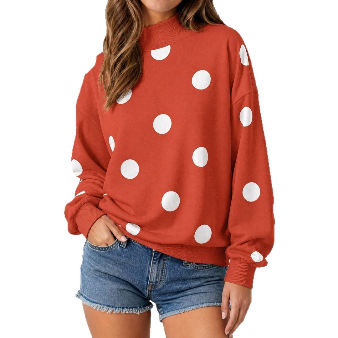 Women's loose-fitting sweatshirt with stand-up collar and large dots Mune Fashion