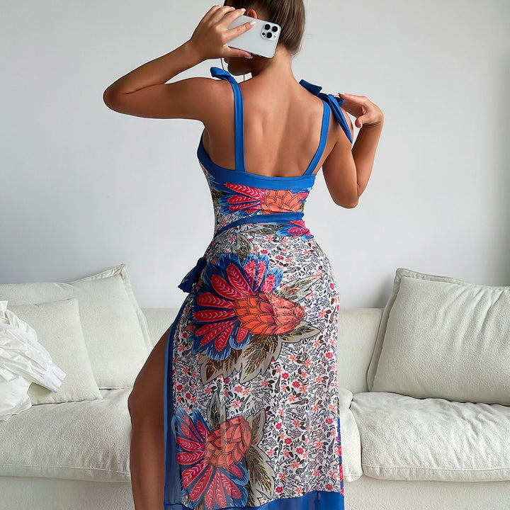 Women Elegant and Comfortable Floral Print Swimsuit with Matching Wrap Skirt Mune Fashion