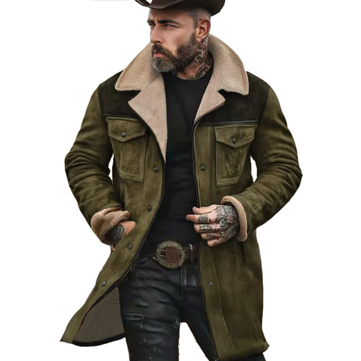 Men's Long Sherpa Coat with Faux Fur Lining and Suede Look Mune Fashion