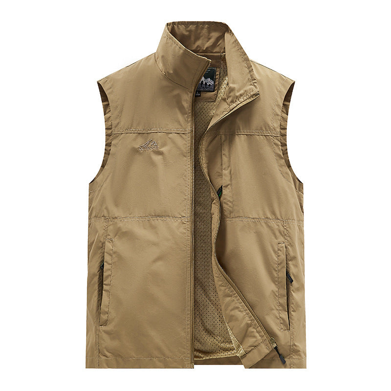 Men's Lightweight Utility Vest with Mesh Lining, Zipper and High Stand Collar Mune Fashion
