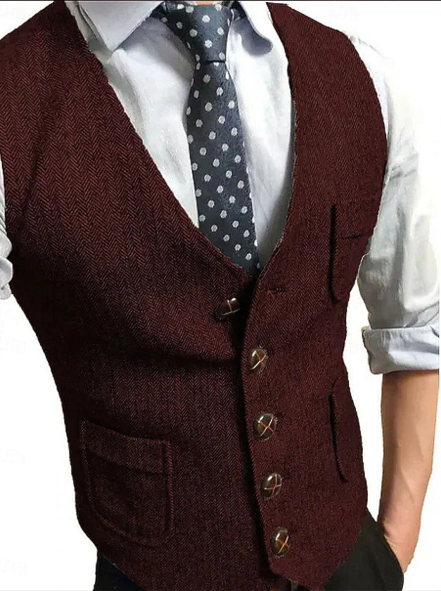 Men's Elegant Waistcoat made of Herringbone Fabric Mune Fashion