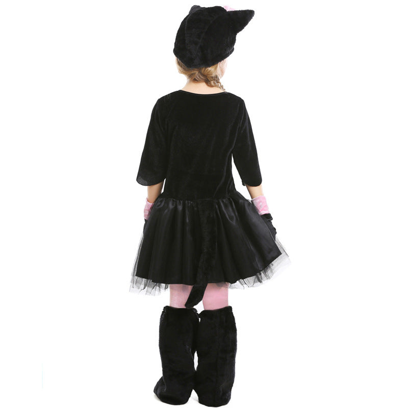 Girl Cat Costume with Tail and Soft Plush Mune Fashion