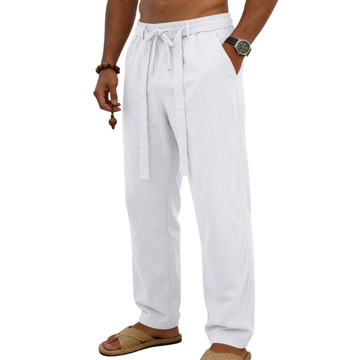 Men's light linen lounge pants with elastic drawstring, decorative pleat and straight leg Mune Fashion