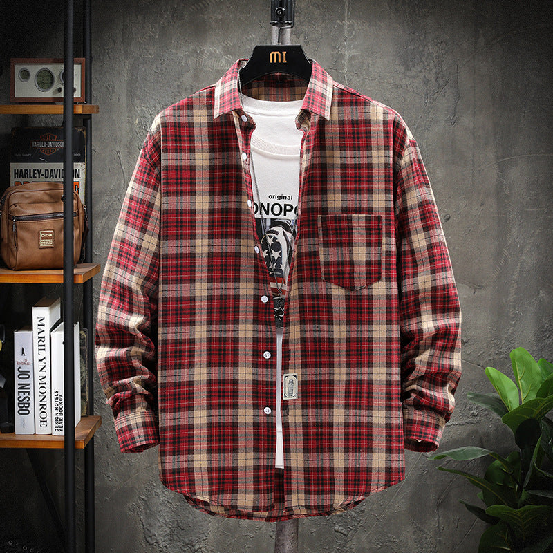 Men's brushed cotton flannel shirt plaid wide cut with breast pocket Mune Fashion