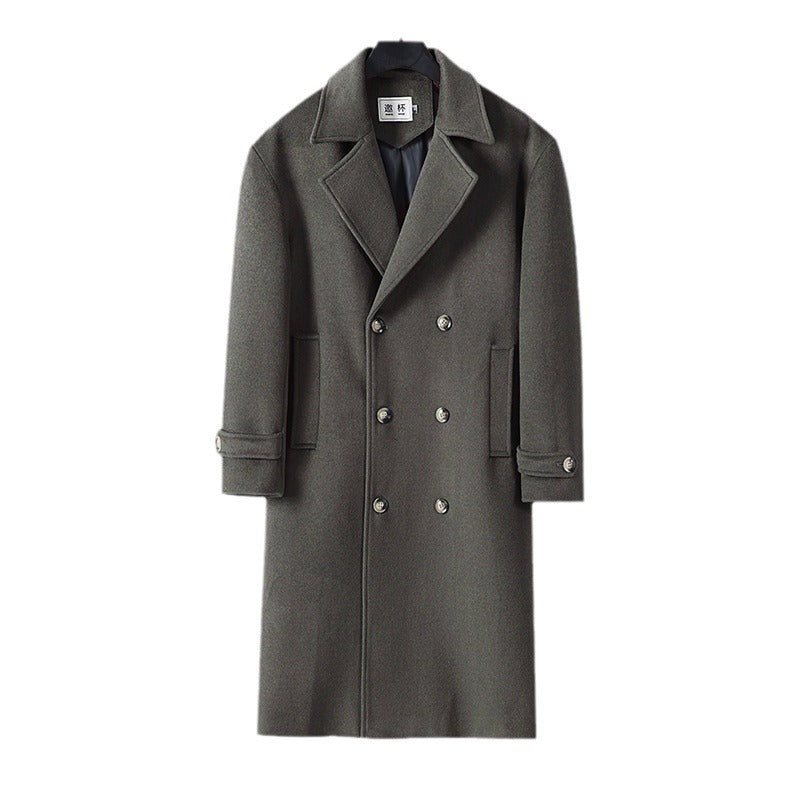 Men's Long Double-Breasted Wool Coat with Minimalist Silhouette and Shawl Collar Mune Fashion