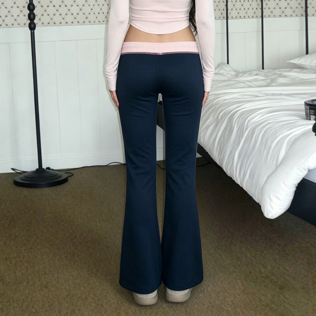 Women nan flared sweatpants with high waistband, drawstring, and contrasting decorative seams Mune Fashion