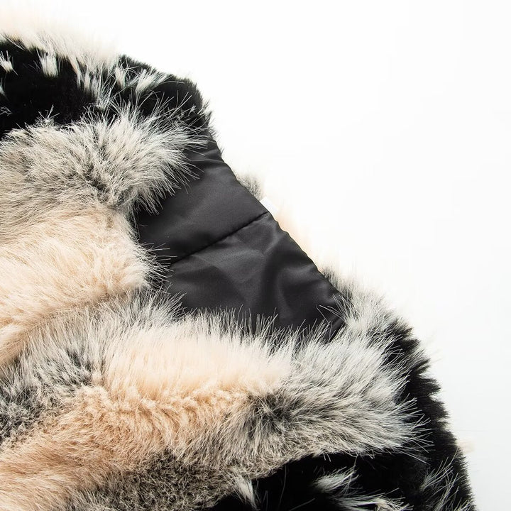 Women's Short Cut Faux Fur Jacket with Striped Fur Texture Mune Fashion