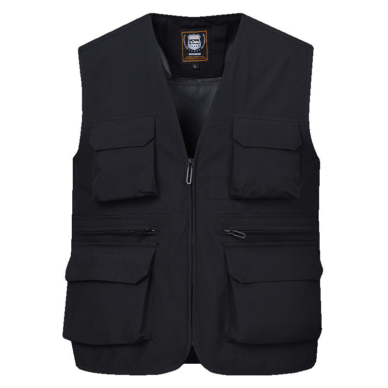 Men's multi-pocket utility vest with full-length zipper, breathable mesh lining, and large capacity flap and zipper pockets Mune Fashion