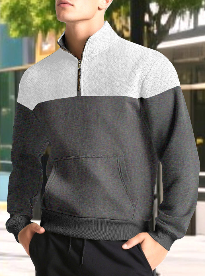 Men's half-zip sweatshirt with quilted shoulder area, kangaroo pocket, and ribbed cuffs Mune Fashion