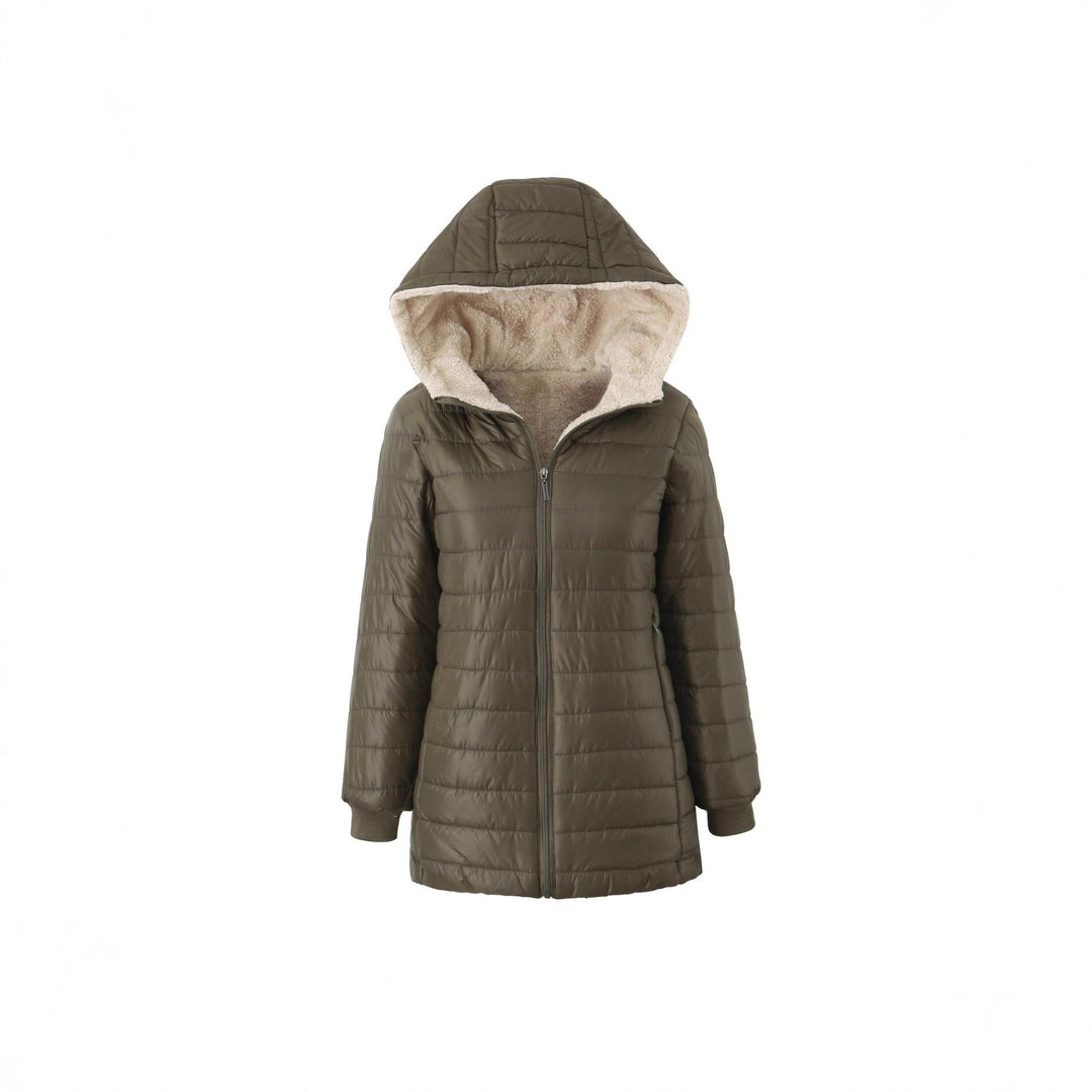 Women's quilted coat with teddy lining, hood, and warming padding Mune Fashion
