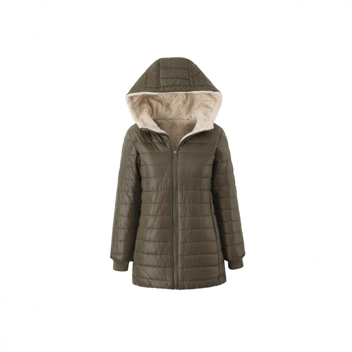 Women's quilted coat with teddy lining, hood, and warming padding Mune Fashion
