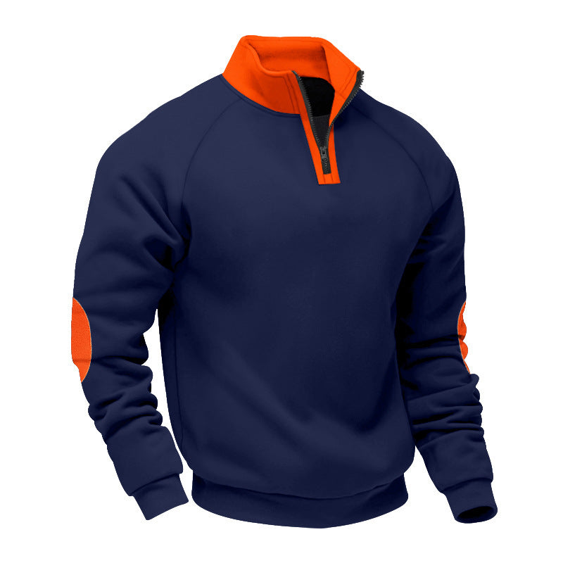 Men's half-zip fleece pullover with stand-up collar raglan sleeves and elbow patches Mune Fashion