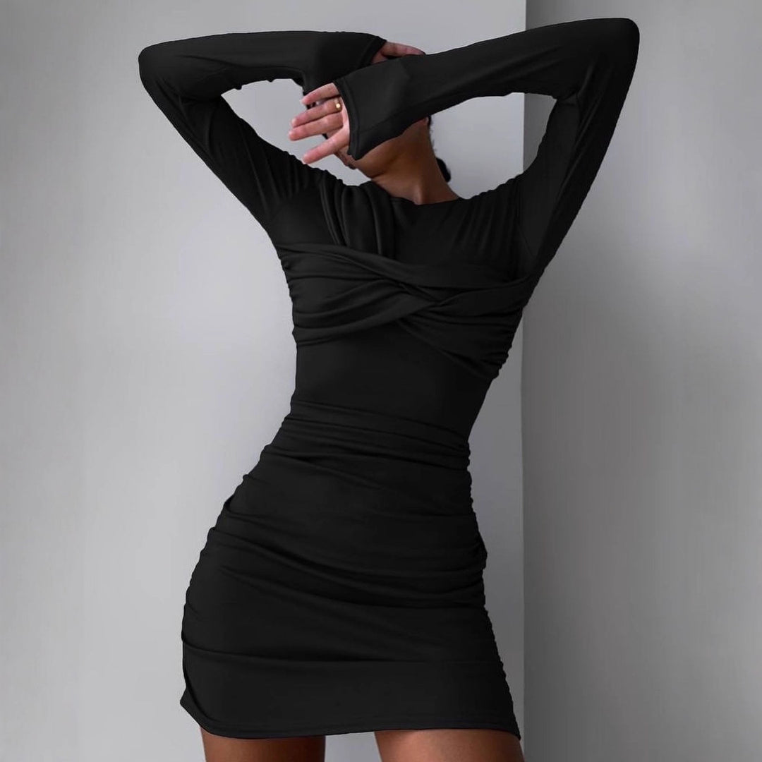 Women Figure-hugging draped Minidress with long sleeves Mune Fashion