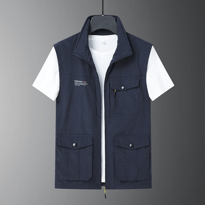 Men's Multifunctional Utility Vest with Zipper and Multiple Flap and Zipper Pockets Mune Fashion