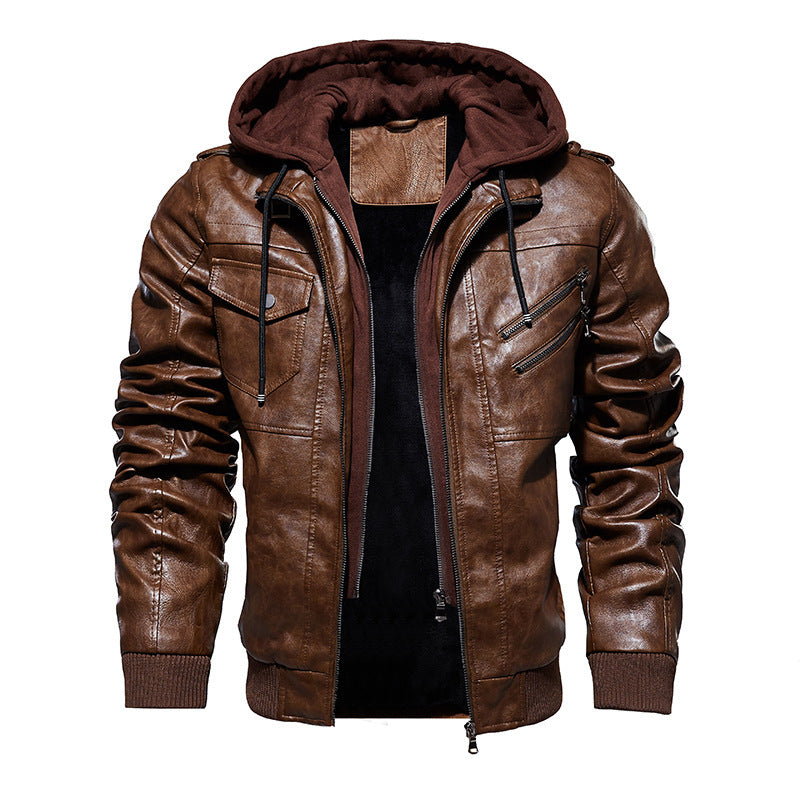 Men's Fashion Faux Leather Jacket with Removable Hood Mune Fashion 1788417814