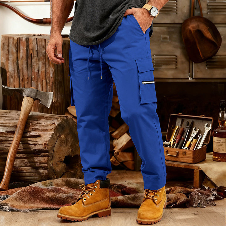 Men's Cargo Jogging Pants with Multifunctional Zipper Pockets & Elastic Cuffs