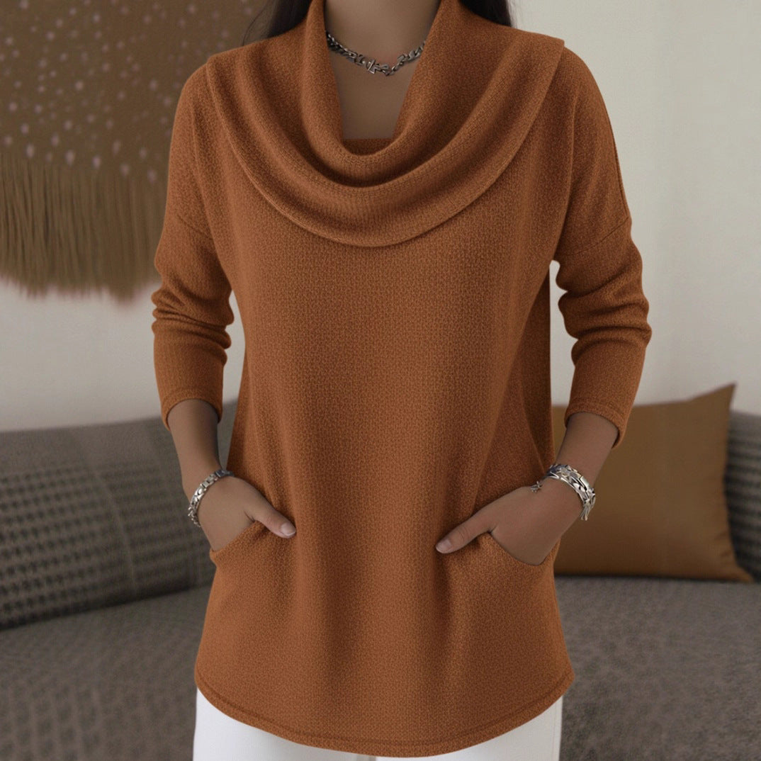 Women's Cozy Fine Knit Sweater with Shawl Collar and Pockets Mune Fashion