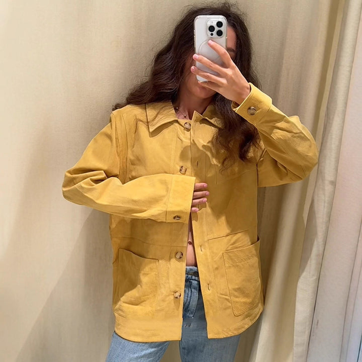 Women's Oversized Cotton Worker Jacket with Patch Pockets Mune Fashion