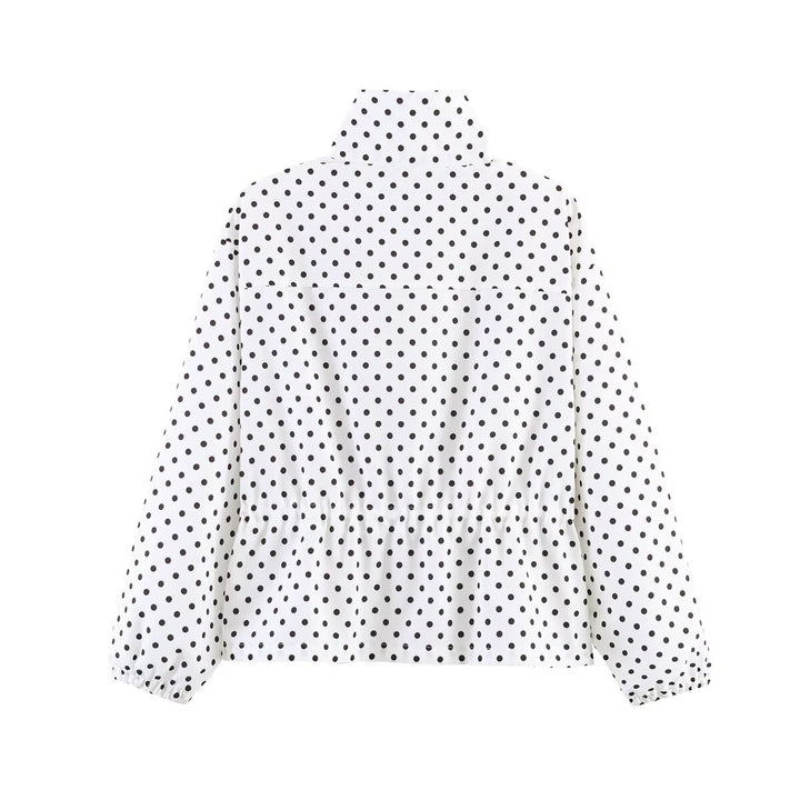 Women Lightweight Polka Dot Rain Jacket with Waist Drawstring Mune Fashion