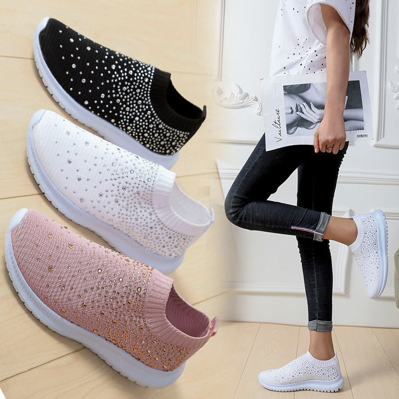Women’s knitted slipper sneaker with rhinestone embellishment and flexible comfort sole Mune Fashion