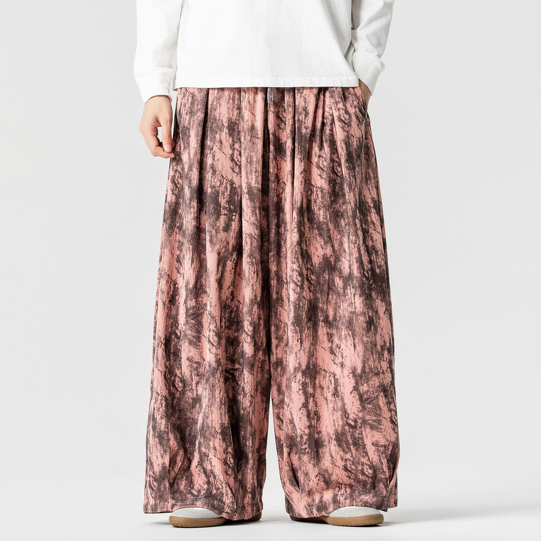Men's Loose Cord Lounge Pants with Pleats, Elastic Waistband, and Balloon Leg Cut Mune Fashion