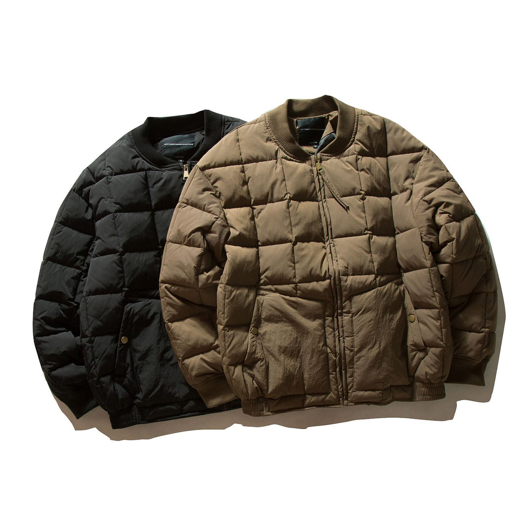 Men's Boxy Quilted Bomber Jacket with Cubic Padding and Ribbed Collar Mune Fashion